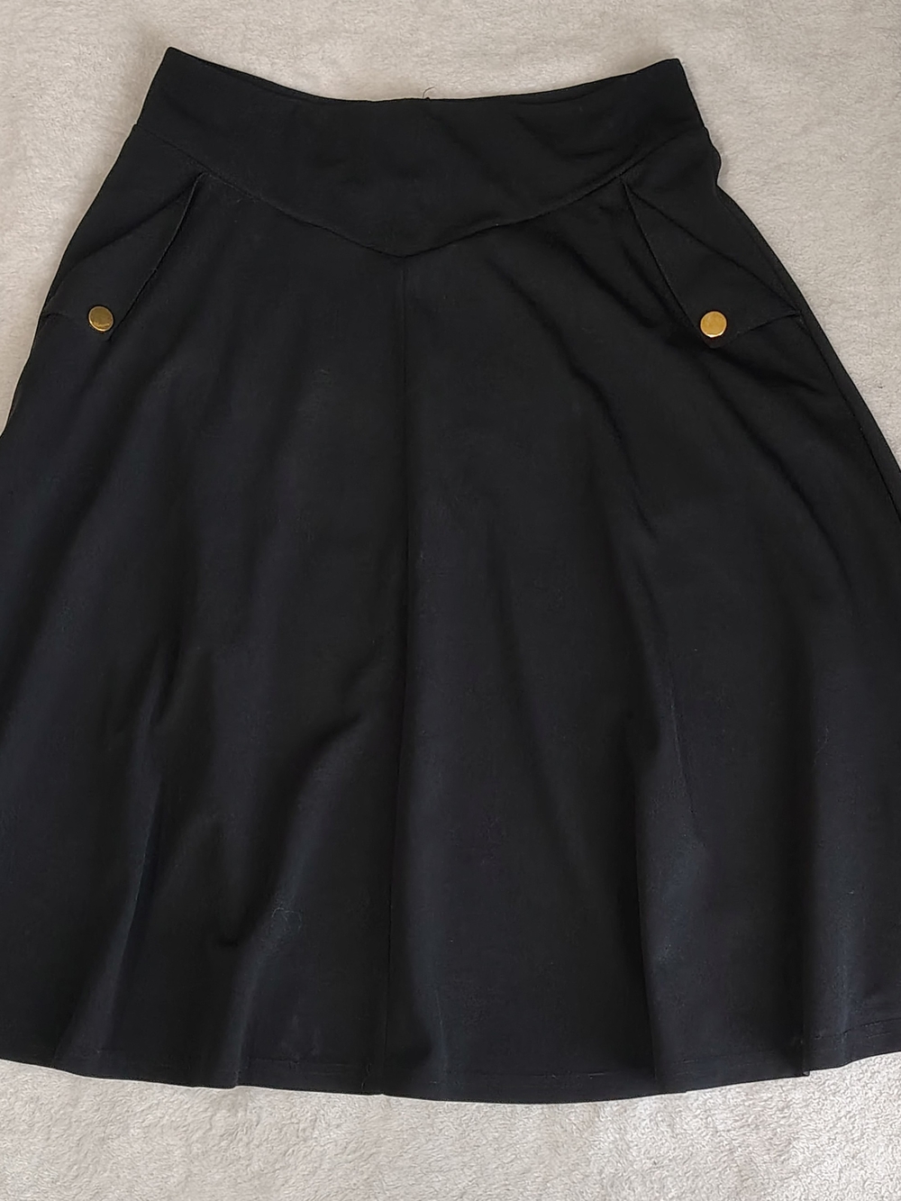 Classic Black A-Line Skirt with Button Detail